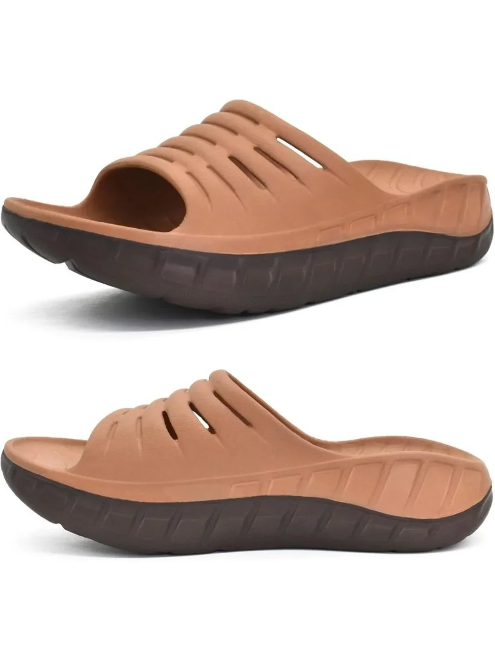 Men's Khaki Brown Recovery Orthotic Arch Support Open Toe Slides Slipper Shoes
